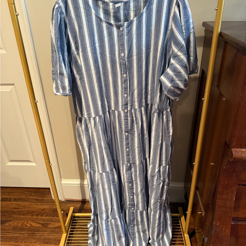 Old Navy Blue and White Striped Maxi Dress